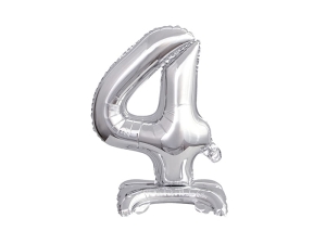 BALON BC CYFRA 4 STOJĄCY SREBRNY 15'' 38cm