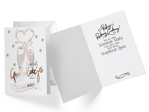 KARTKA ŚLUBNA GRATULACJE SZAMPAN BIAŁA 17x12cm 1szt