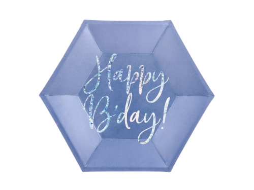 TALERZYKI PAPIEROWE HAPPY BDAY GRANATOWE 20cm 6szt