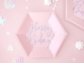TALERZYKI PAPIEROWE HAPPY BDAY JASNORÓŻOWE 20cm 6szt
