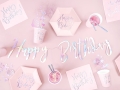 TALERZYKI PAPIEROWE HAPPY BDAY JASNORÓŻOWE 20cm 6szt