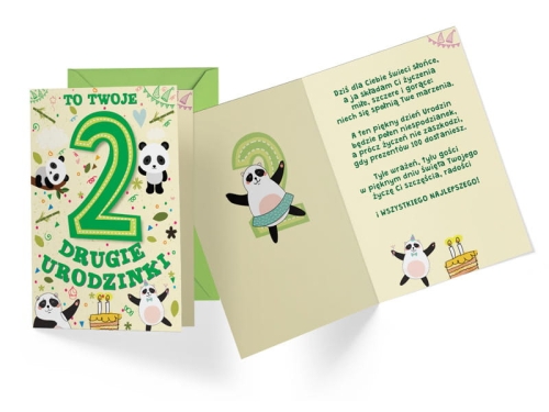 KARTKA 2 URODZINY PANDA BEŻOWA 17x12cm