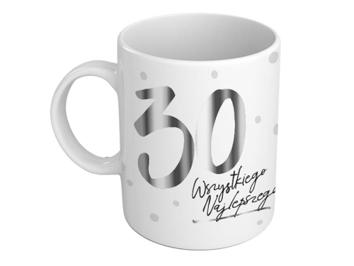 KUBEK 30 URODZINY GROSZKI BIAŁY