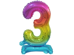 BALON BC CYFRA 3 STOJĄCY TĘCZOWY 29'' 74cm