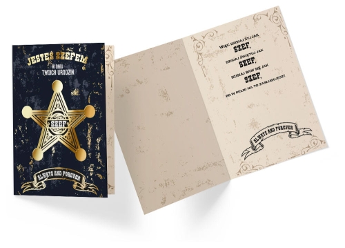 KARTKA URODZINOWA SZEF SZERYF ODZNAKA GRANATOWA 17x12cm 1szt