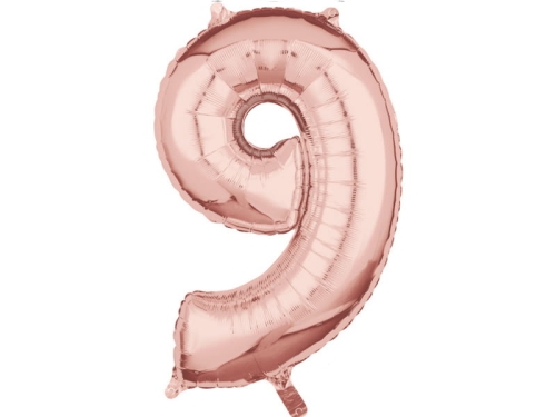BALON CYFRA 9 RÓŻOWE ZŁOTO 26'' 66cm