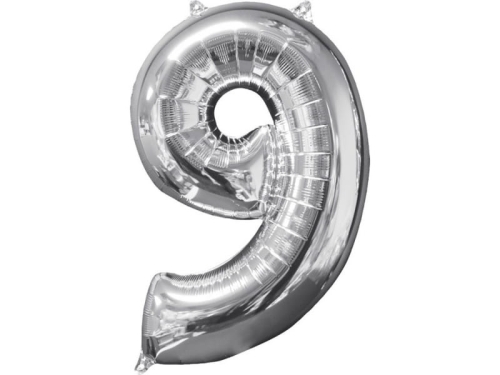 BALON CYFRA 9 SREBRNY 26'' 66cm