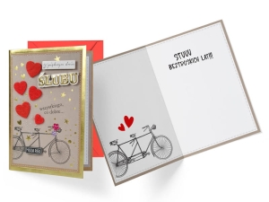 KARTKA ŚLUBNA ROWER BRĄZOWA 16,5x12cm 1szt