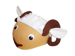 CZAPKA BARANEK RUCHOME OCZY BRĄZOWO-BIAŁA