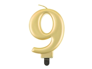 ŚWIECZKA CYFRA 9 ZŁOTA 8cm
