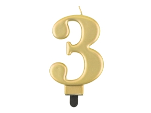 ŚWIECZKA CYFRA 3 ZŁOTA 8cm