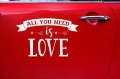 NAKLEJKA NA SAMOCHÓD ALL YOU NEED IS LOVE BIAŁA