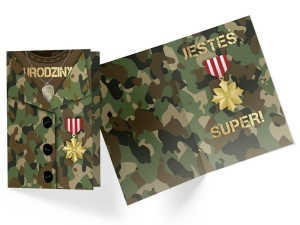 KARTKA URODZINOWA ŻOŁNIERZ MORO 17x12cm