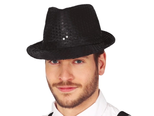 KAPELUSZ AL CAPONE CEKINY CZARNY