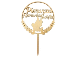 KARTECZKI NA PIKU TOPPER PIERWSZA KOMUNIA GOŁĄBEK DREWNIANY 23cm 1szt