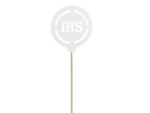 KARTECZKA NA PIKU TOPPER KOMUNIA IHS BIAŁY 26cm
