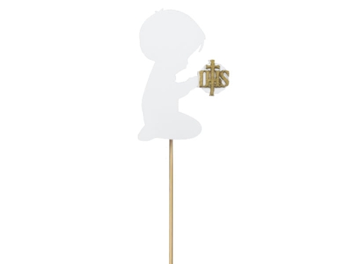 KARTECZKA NA PIKU TOPPER KOMUNIA CHŁOPIEC BIAŁA 26cm