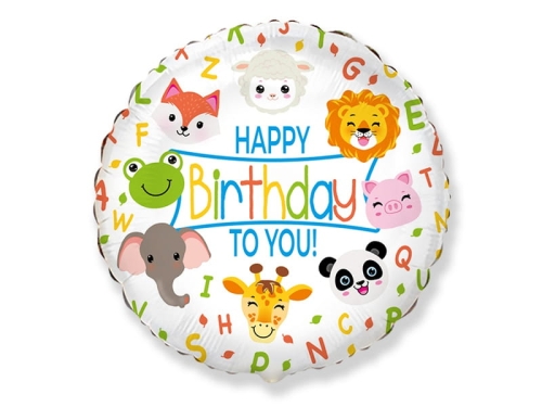 BALON HAPPY BIRTHDAY TO YOU ZWIERZĄTKA BIAŁY 18'' 46cm
