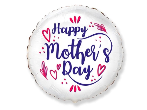 BALON HAPPY MOTHERS DAY BIAŁY 18'' 46cm