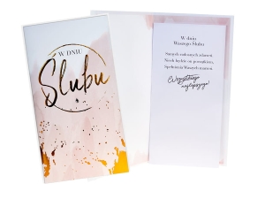 KARTKA ŚLUBNA W DNIU ŚLUBU BIAŁO-RÓŻOWA 21,5x11cm