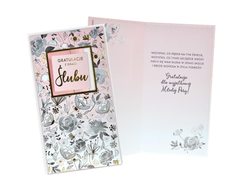 KARTKA ŚLUBNA GRATULACJE Z OKAZJI ŚLUBU KWIATY 21,5x11cm