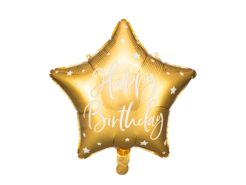 BALON GWIAZDA HAPPY BIRTHDAY ZŁOTY 16" 40cm