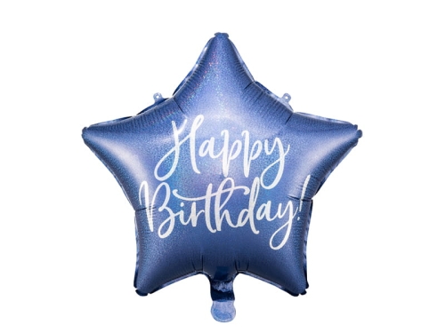 BALON GWIAZDA HAPPY BIRTHDAY GRANATOWY 16" 40cm