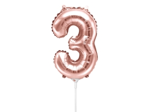 BALON CYFRA 3 RÓŻOWE ZŁOTO 14'' 35cm