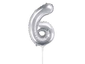 BALON CYFRA 6 SREBRNY 14'' 35cm