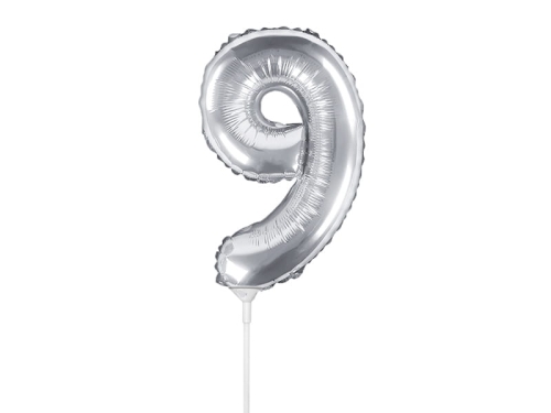 BALON CYFRA 9 SREBRNY 14'' 35cm