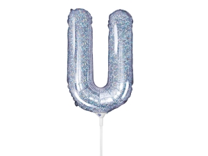BALON PARTY DECO LITERA U HOLO SREBRNY 14'' 35cm