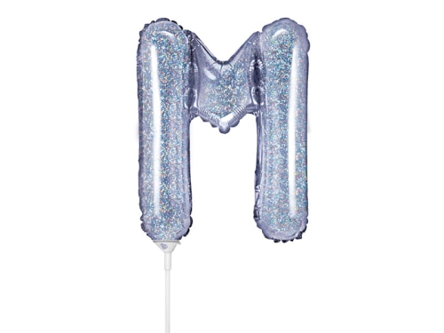 BALON LITERA M HOLO SREBRNY 14'' 35cm