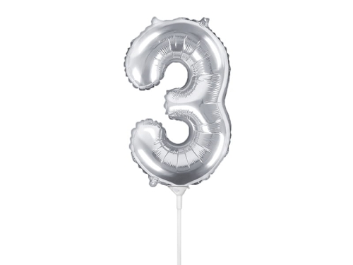 BALON CYFRA 3 SREBRNY 14'' 35cm