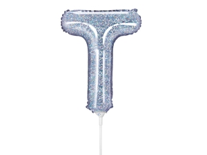 BALON PARTY DECO LITERA T HOLO SREBRNY 14'' 35cm