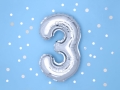 BALON CYFRA 3 SREBRNY 14'' 35cm