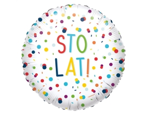 BALON ANAGRAM STO LAT KOLOROWE GROSZKI BIAŁY 17'' 43cm