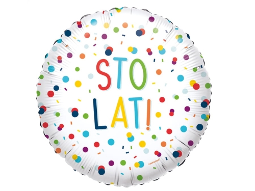 BALON STO LAT KOLOROWE GROSZKI BIAŁY 17'' 43cm