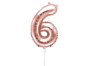 BALON CYFRA 6 RÓŻOWE ZŁOTO 14'' 35cm