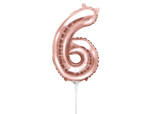BALON CYFRA 6 RÓŻOWE ZŁOTO 14'' 35cm