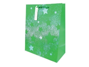 TOREBKA PREZENTOWA QM-324 GWIAZDKI ZIELONA 23x18cm