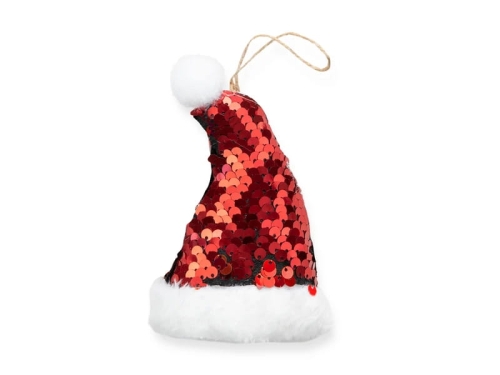 ZAWIESZKA CZAPKA MIKOŁAJA CEKINY CZERWONA 11cm