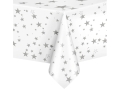 OBRUS FOLIOWY GWIAZDKI BIAŁO-SREBRNY 274x137cm