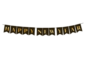 BANER HAPPY NEW YEAR CZARNY 2,2m