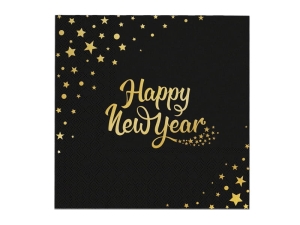 SERWETKI HAPPY NEW YEAR GWIAZDKI CZARNE 10szt