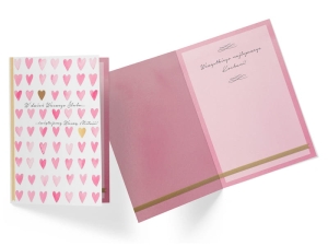 KARTKA ŚLUBNA ŚWIĘTUJEMY WASZĄ MIŁOŚĆ SERDUSZKA RÓŻ 17x12cm