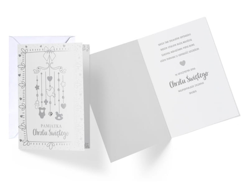 KARTKA CHRZEST GRZECHOTKI BIAŁA 19x14cm