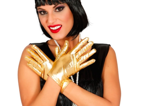 RĘKAWICZKI KRÓTKIE BŁYSZCZĄCE ZŁOTE 23cm