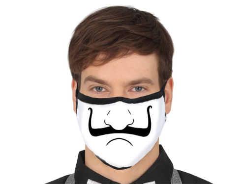 MASECZKA HIGIENICZNA TRÓJWARSTWOWA SMUTNA TWARZ WĄSY BIAŁA 1szt