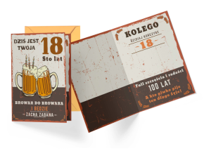 KARTKA 18 URODZINY STO LAT KUFEL PIWA 17x12cm
