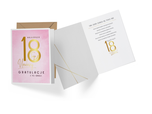 KARTKA 18URODZINY GRATULACJE RÓŻOWA 14x19cm